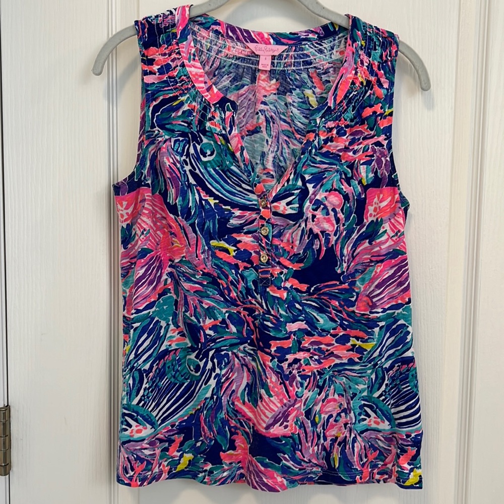 Lilly Pulitzer Essie Tank Top Seas the Day, Small